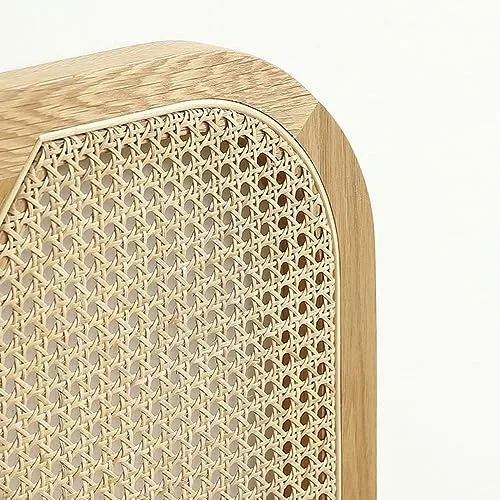 HOMIFAB Lit Adulte 180x200 cm en placage chêne avec tête de lit en Bois Massif et cannage Naturel - Leonie