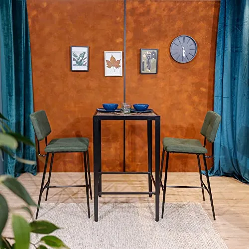 MEUBLE COSY Lot de 2 Tabouret de Bar avec Dossier et Repose-Pieds, Siège Rembourrés de 69 cm de Haut, Cadre en métal, Chaises Hautes en Tissu, Style Industriel, Vert