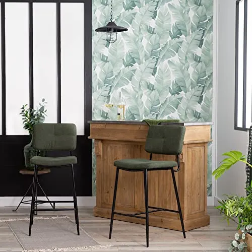 MEUBLE COSY Lot de 2 Tabouret de Bar avec Dossier et Repose-Pieds, Siège Rembourrés de 69 cm de Haut, Cadre en métal, Chaises Hautes en Tissu, Style Industriel, Vert