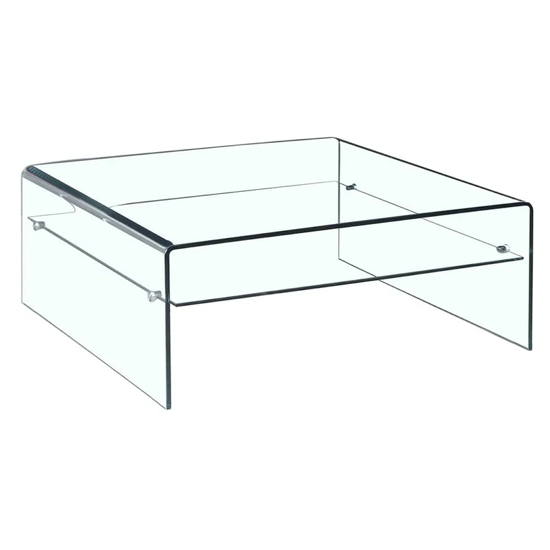 Meubletmoi Table Basse Verre trempé - Design carré avec étagère vitrée - Style Salon Moderne épuré - Ice