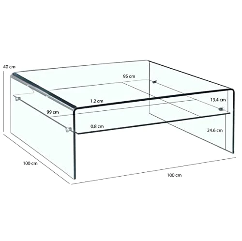 Meubletmoi Table Basse Verre trempé - Design carré avec étagère vitrée - Style Salon Moderne épuré - Ice