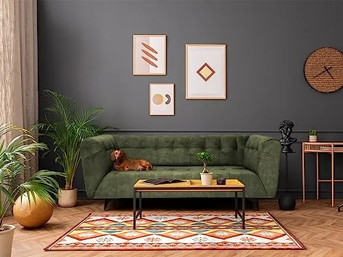 postergaleria Canapé 3 Places Vert 200 cm - avec Rembourrage Moelleux, Dossier surpiqué, avec Pieds Noirs, en Tissu Velours - Canapé pour Salon, Chambre d'amis, Meubles de Salon