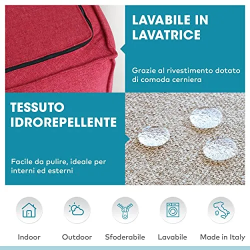 DESHOME - Pouf repose-pieds d'extérieur et intérieur tissu hydrofuge, déhoussable avec rembourrage 80 x 80 x 50 cm : Pouf pour canapé de séjour chambre à coucher, Pouf rayé