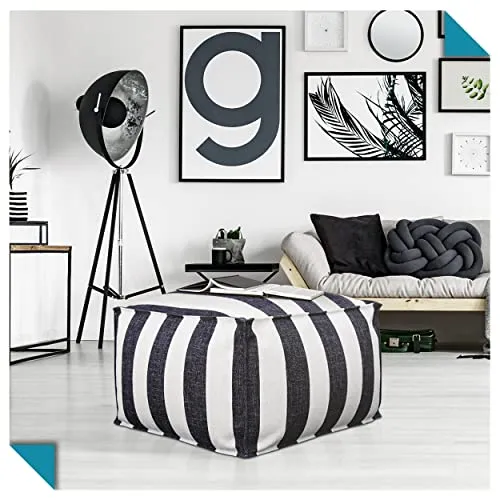 DESHOME - Pouf repose-pieds d'extérieur et intérieur tissu hydrofuge, déhoussable avec rembourrage 80 x 80 x 50 cm : Pouf pour canapé de séjour chambre à coucher, Pouf rayé