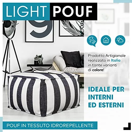 DESHOME - Pouf repose-pieds d'extérieur et intérieur tissu hydrofuge, déhoussable avec rembourrage 80 x 80 x 50 cm : Pouf pour canapé de séjour chambre à coucher, Pouf rayé
