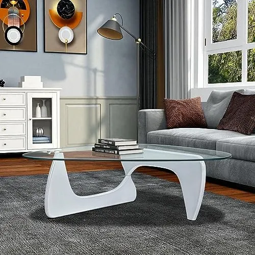 OM-PDD Table Basse Design Salon, Table Basse Transparente Salon, Table Basse Verre Trempé Design Moderne, Table Basse Industrielle, 50x37.5x16in