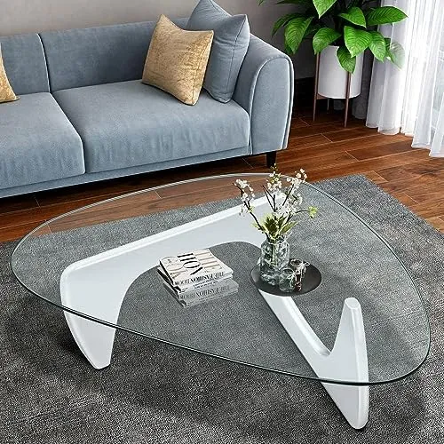 OM-PDD Table Basse Design Salon, Table Basse Transparente Salon, Table Basse Verre Trempé Design Moderne, Table Basse Industrielle, 50x37.5x16in