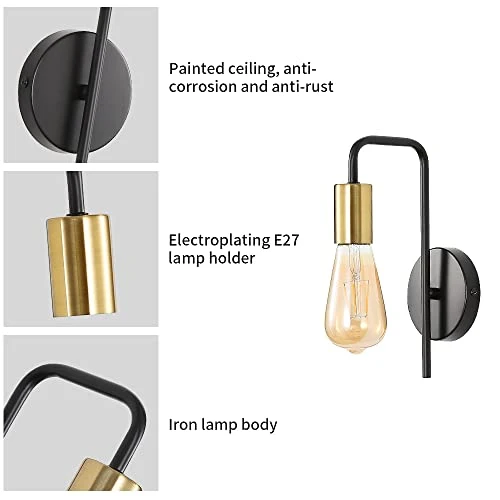 Osairous Applique Murale Vintage 2 Pack, Lampe Murale Intérieur Industrielle, Spot Mural Fer Rétro pour Chambre Couloir Bar, E27, IP20, Noir, Sans Ampoule