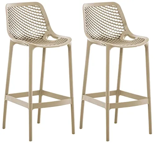 CLP Lot De 2 Tabourets de Bar Air en Plastique I Chaise Haute Intérieur Extérieur avec Dossier Et Repos-Pieds, Couleur:Boue