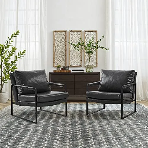 Zouron Fauteuil de Salon Vintage en Similicuir, Fauteuil Relax Confortable avec Pieds en Métal, Fauteuil Chambre Industriel, Gris