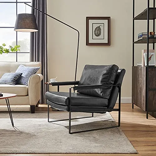 Zouron Fauteuil de Salon Vintage en Similicuir, Fauteuil Relax Confortable avec Pieds en Métal, Fauteuil Chambre Industriel, Gris