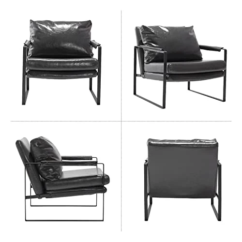 Zouron Fauteuil de Salon Vintage en Similicuir, Fauteuil Relax Confortable avec Pieds en Métal, Fauteuil Chambre Industriel, Gris