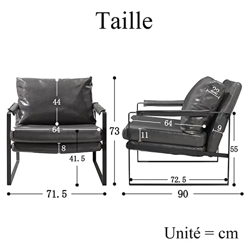 Zouron Fauteuil de Salon Vintage en Similicuir, Fauteuil Relax Confortable avec Pieds en Métal, Fauteuil Chambre Industriel, Gris