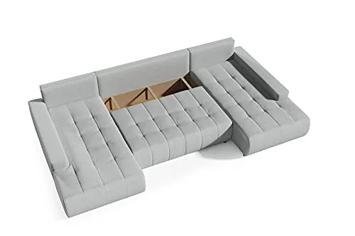 BELUTI - Canapé d'angle panoramique en U Convertible. Tissu Design. Lit + Coffre de Rangement (Gris foncé)