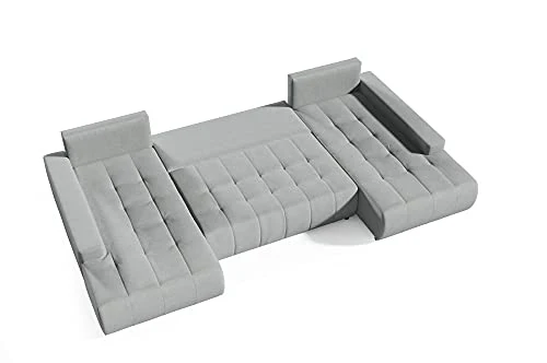 BELUTI - Canapé d'angle panoramique en U Convertible. Tissu Design. Lit + Coffre de Rangement (Gris foncé)