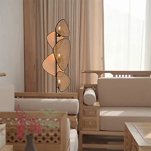 MINDONG HZH Lampadaire noir éclairage cannage tissé lampadaire chambre lumineuse décoration lampe de table salon chevet
