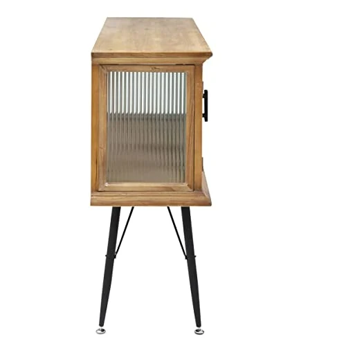 Made In Meubles Buffet vitrine en Bois de Sapin et Verre strié 4 Portes Nicole - Buffet & Vaisselier - Buffet 36 x 120 x 87.5 cm