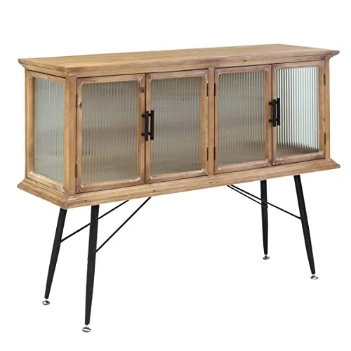 Made In Meubles Buffet vitrine en Bois de Sapin et Verre strié 4 Portes Nicole - Buffet & Vaisselier - Buffet 36 x 120 x 87.5 cm