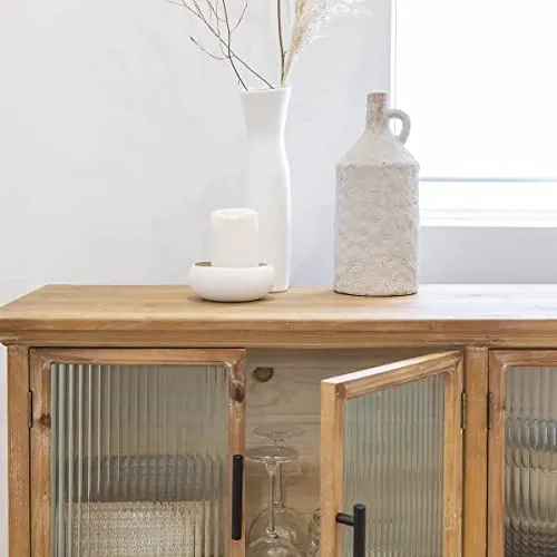 Made In Meubles Buffet vitrine en Bois de Sapin et Verre strié 4 Portes Nicole - Buffet & Vaisselier - Buffet 36 x 120 x 87.5 cm