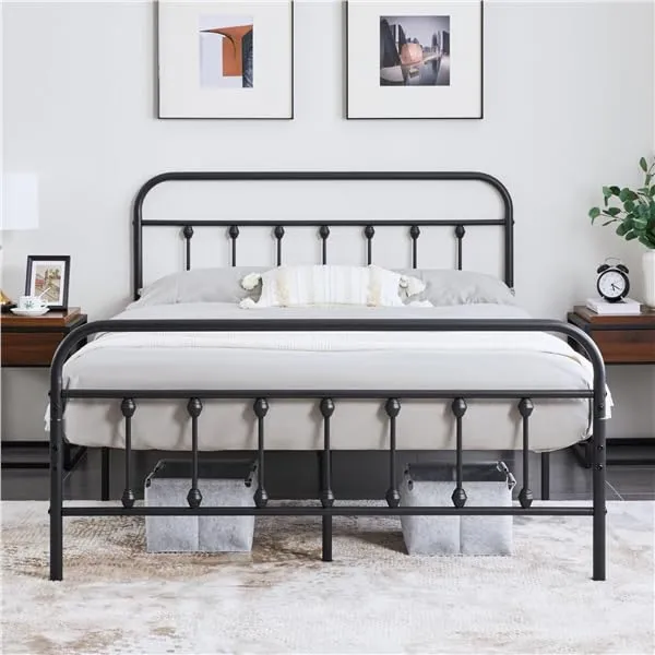 Yaheetech Lit Simple Double en Métal Assemblage Simple pour Petits Espaces Adultes 140x200cm Noir