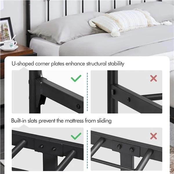 Yaheetech Lit Simple Double en Métal Assemblage Simple pour Petits Espaces Adultes 140x200cm Noir