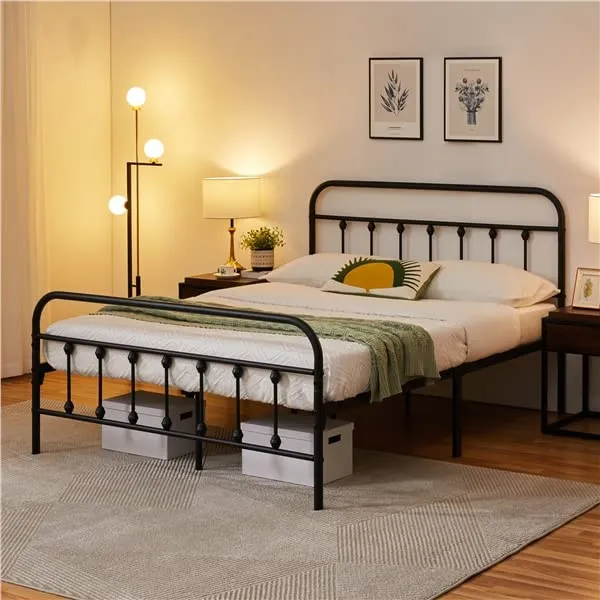 Yaheetech Lit Simple Double en Métal Assemblage Simple pour Petits Espaces Adultes 140x200cm Noir