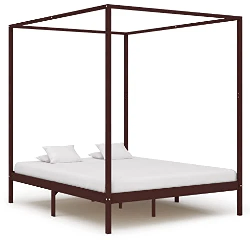 vidaXL Pin Massif Cadre de Lit à Baldaquin Lit Double Lit Adulte Lit Coffre Sommier à Lattes Chambre à Coucher Maison Intérieur Marron Foncé 160x200 cm