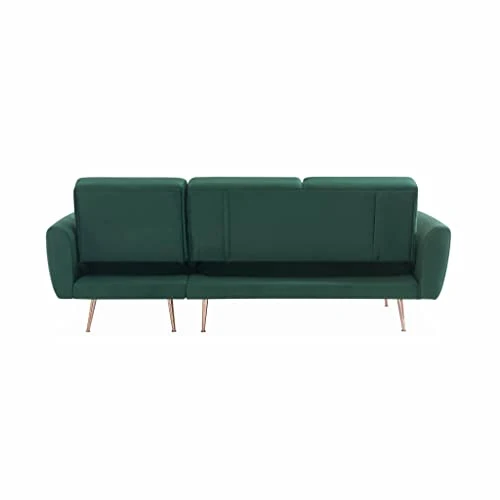 - Canapé d'angle Convertible. réversible 3 Places. Velours Vert Anglais. Pieds Fins Or Rose