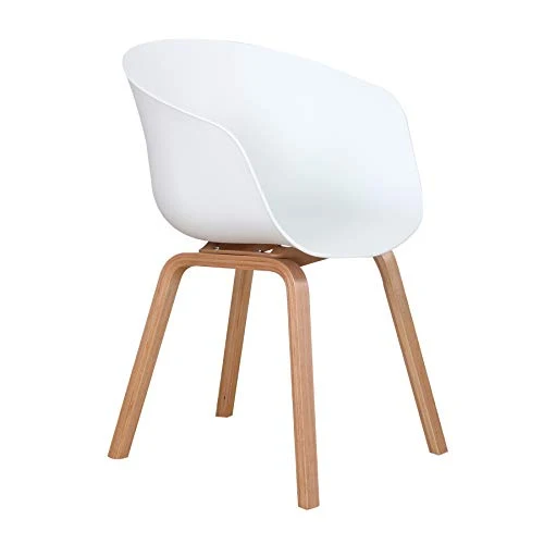 BenyLed Lot de 4 Chaises de Salle à Manger Scandinave Design Rétro Chaise D'appoint avec Pieds en Bois de Chêne et Assise en Polypropylène (Blanc)