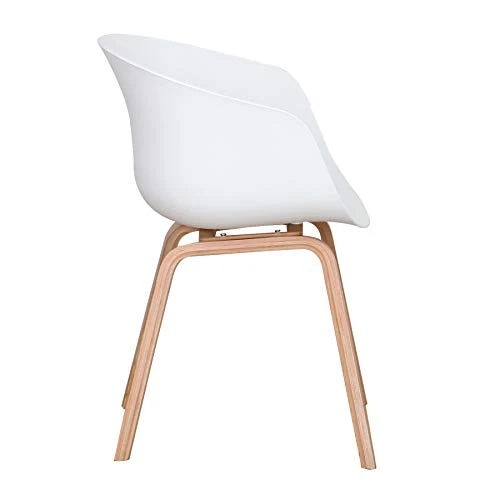 BenyLed Lot de 4 Chaises de Salle à Manger Scandinave Design Rétro Chaise D'appoint avec Pieds en Bois de Chêne et Assise en Polypropylène (Blanc)