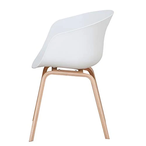 BenyLed Lot de 4 Chaises de Salle à Manger Scandinave Design Rétro Chaise D'appoint avec Pieds en Bois de Chêne et Assise en Polypropylène (Blanc)