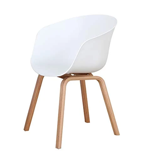 BenyLed Lot de 4 Chaises de Salle à Manger Scandinave Design Rétro Chaise D'appoint avec Pieds en Bois de Chêne et Assise en Polypropylène (Blanc)