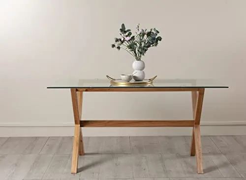 Movian Marque Amazon Table à Manger Rectangulaire 150x85x75cm Chêne Massif Verre Trempé