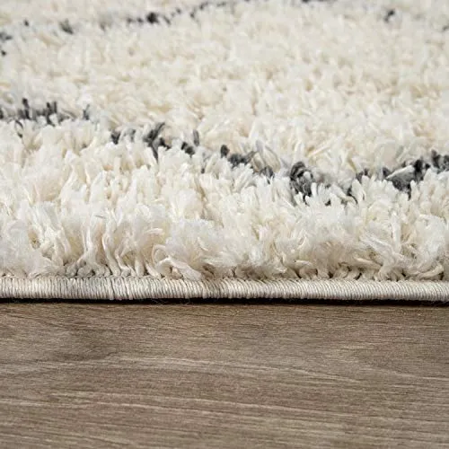 Tapis Shaggy Tapis De Salon Poil Long Moderne Boho Scandinave Motif Diamant, Dimension:160x220 cm, Couleur:Crème 2