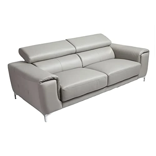 Miliboo canapé Cuir Design 3 Places avec têtières Relax Gris Nevada - Cuir de Buffle