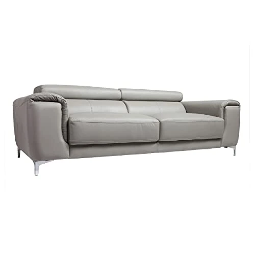 Miliboo canapé Cuir Design 3 Places avec têtières Relax Gris Nevada - Cuir de Buffle