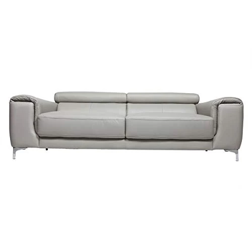 Miliboo canapé Cuir Design 3 Places avec têtières Relax Gris Nevada - Cuir de Buffle