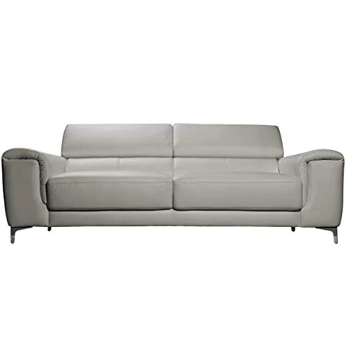 Miliboo canapé Cuir Design 3 Places avec têtières Relax Gris Nevada - Cuir de Buffle
