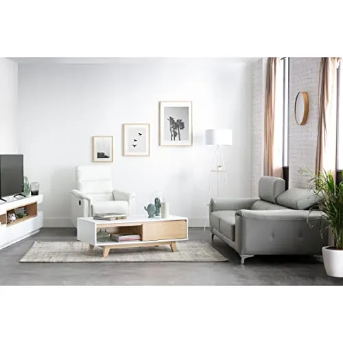 Miliboo canapé Cuir Design 3 Places avec têtières Relax Gris Nevada - Cuir de Buffle