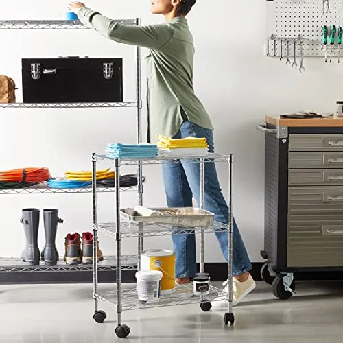 Amazon Basics Étagère 3 niveaux à roulettes, 13.4D x 23.2W x 32.75H cm, Chrome