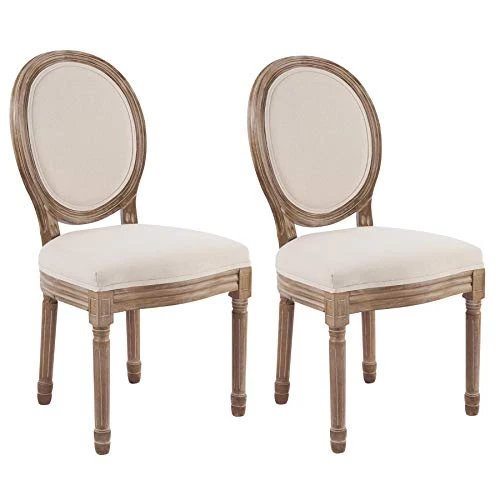VONLUCE 2 Chaises Médaillon de Salle à Manger, Chaises Rembourrées en Tissu Lot de 2 avec Dossier Rond et Pieds, Chaises de Style Vintage pour Salon Chambre à Coucher