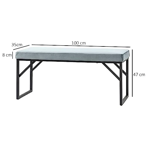HOMCOM Banc Bout de lit Banquette Banc en Tissu Velours Cadre en Acier - 100 x 35 x 47 cm - Bleu Clair