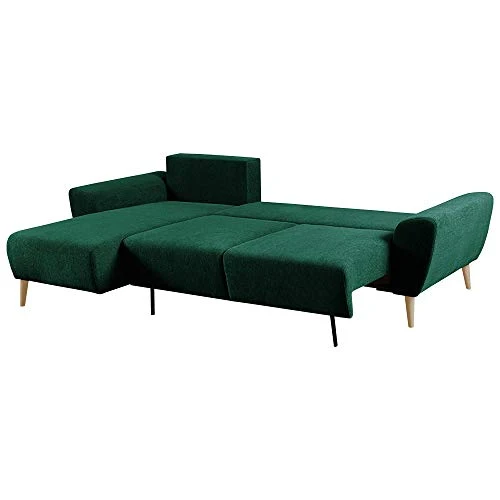 Selsey Briallen - Canapé d’Angle Gauche - 210x130 cm, Vert Bouteille, Pieds en Bois - Style scandinave