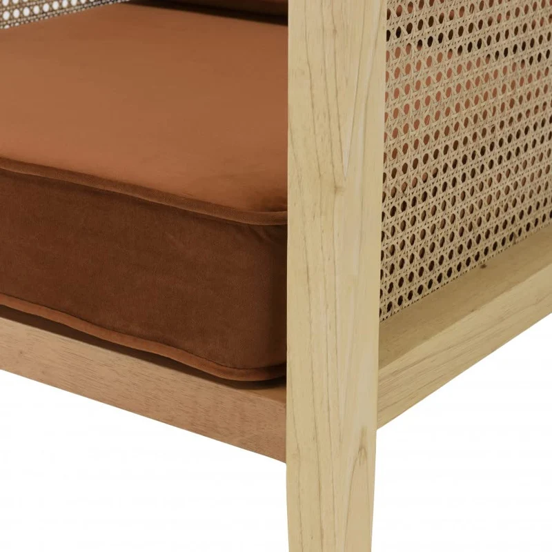 MACABANE ALBANE - Fauteuil cannage Assise Amovible Velours Orange