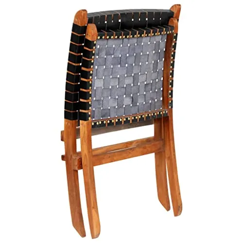 Meubles, chaises, fauteuils, fauteuils inclinables et fauteuils couchés, chaise pliante à rayures croisées en cuir véritable noir