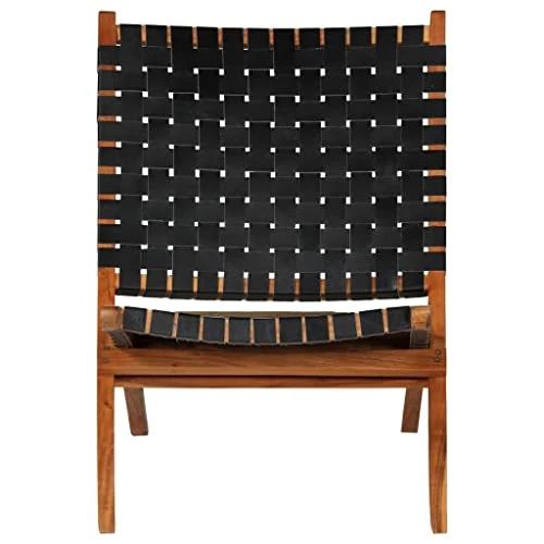 Meubles, chaises, fauteuils, fauteuils inclinables et fauteuils couchés, chaise pliante à rayures croisées en cuir véritable noir