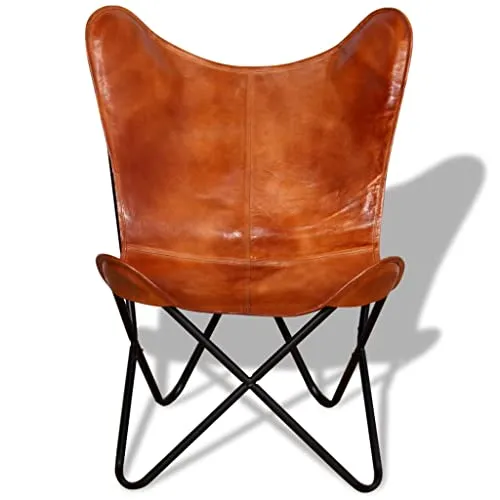 vidaXL Chaise Papillon Cuir Véritable Marron Fauteuil Salon Chambre Maison