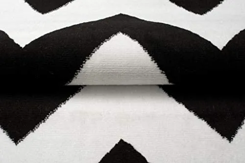 TAPISO Bali Tapis de Salon Chambre Ado Design Moderne Blanc Noir Géométrique Zigzag Poil Court Lisse 300 x 400 cm