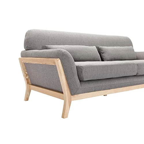 Miliboo Canapé scandinave 3 Places en Tissu Gris et Bois Clair Yoko