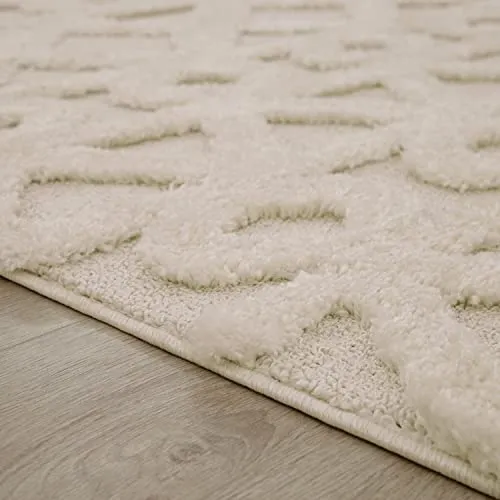 Paco Home Tapis Poils Longs Tapis De Salon Tapis Shaggy Aspect 3D Ethnique Boho Look Vintage Doux, Dimension:200x280 cm, Couleur:Crème